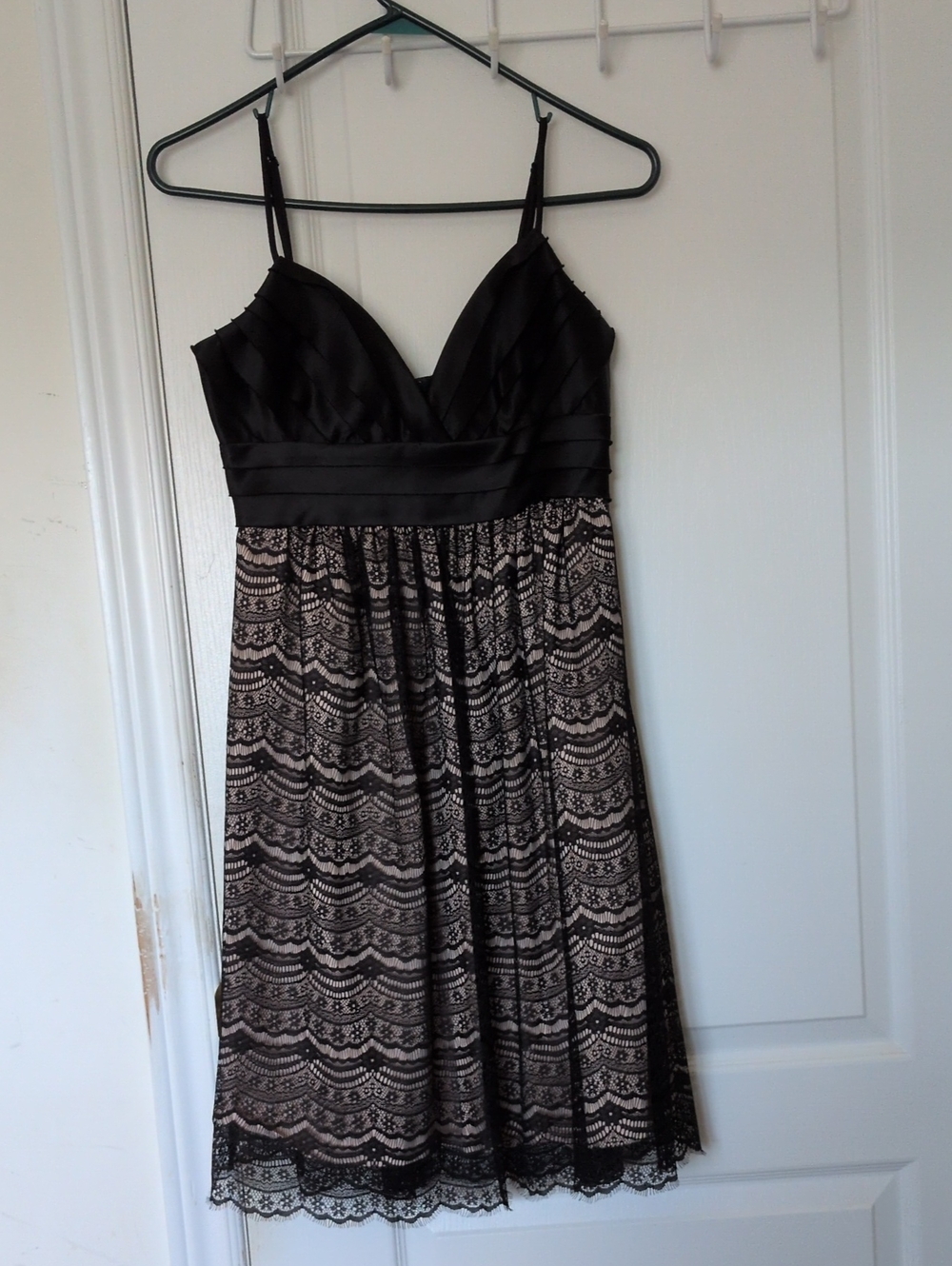 Max & Cleo Black Satin and Lace-Overlay Midi Dress